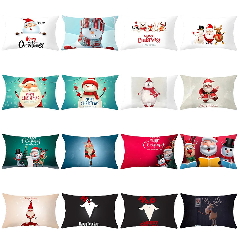 

3D Christmas Decor Pillow Covers Rectangle Cartoon Santa Claus Elk Cushion Cover 30x50cm Funny Snowman Letter Xmas Pillowcases