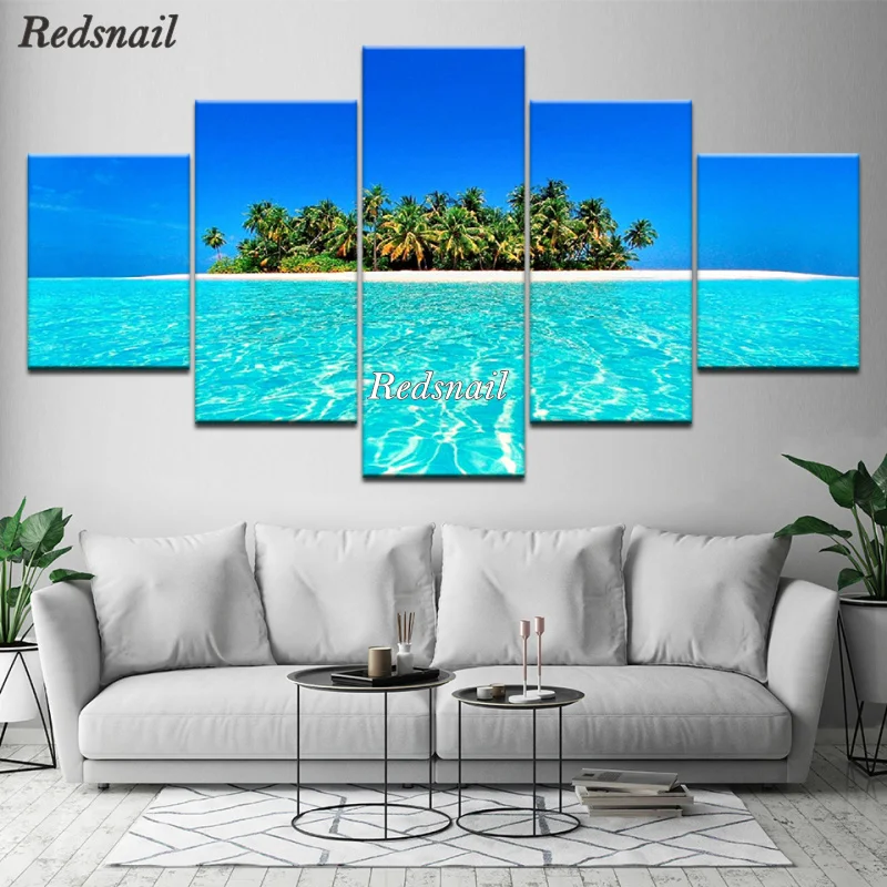 

DIY Diamond Painting 5 Panel Blue Sky Island Seascape 5D Full Drill mosaic Diamond Embroidery Handcraft Kit Home Decor ML1026