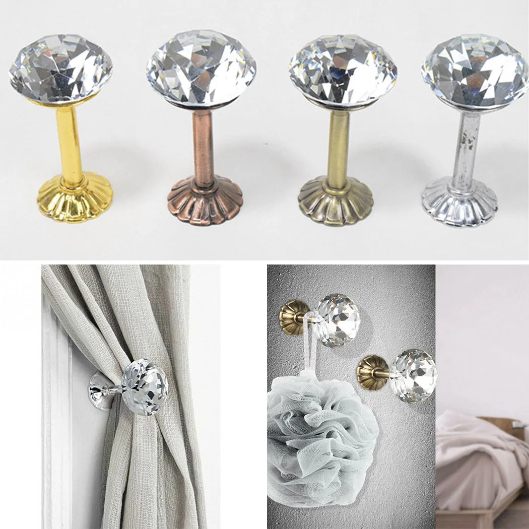 

Simple Curtain Holdbacks Clips 2Pcs Crystal Wall Tie Back Hooks Holder
