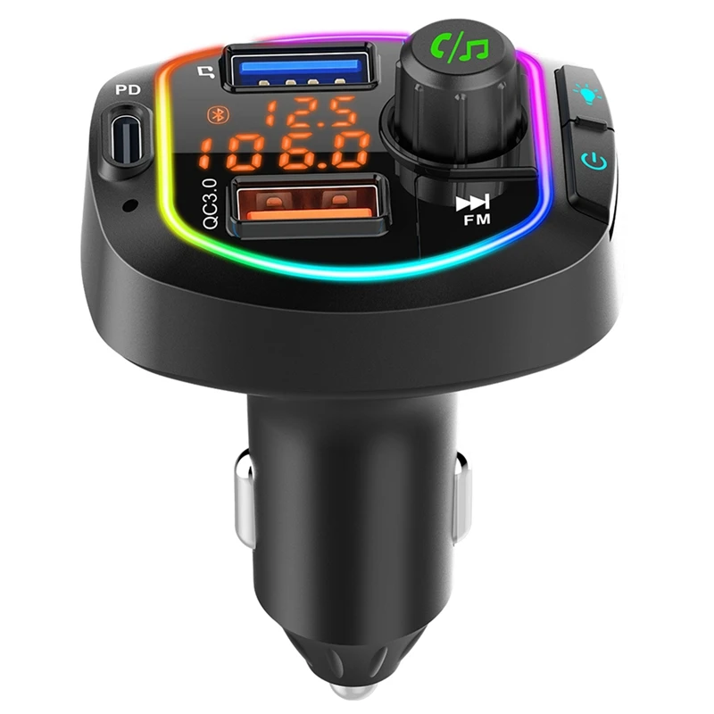 

Car Mp3 Bluetooth Player, 18WPD Fast Charging Colorful Atmosphere Light Multi-Function Car Bluetooth Mp3