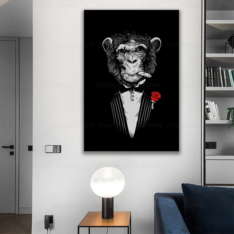

Smoking Monkey Print Canvas Paintings Animal Wall Art Posters And Prints Funny Monkey Wear Suit Wall Pictures Room Decor Cuadros