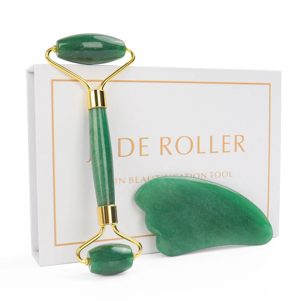 

Jade Roller Rose Quartz Face Roller Gua Sha Set Scrapping Massage Tools Anti-Aging Beauty Kits for Slimming Natural Jade Stone