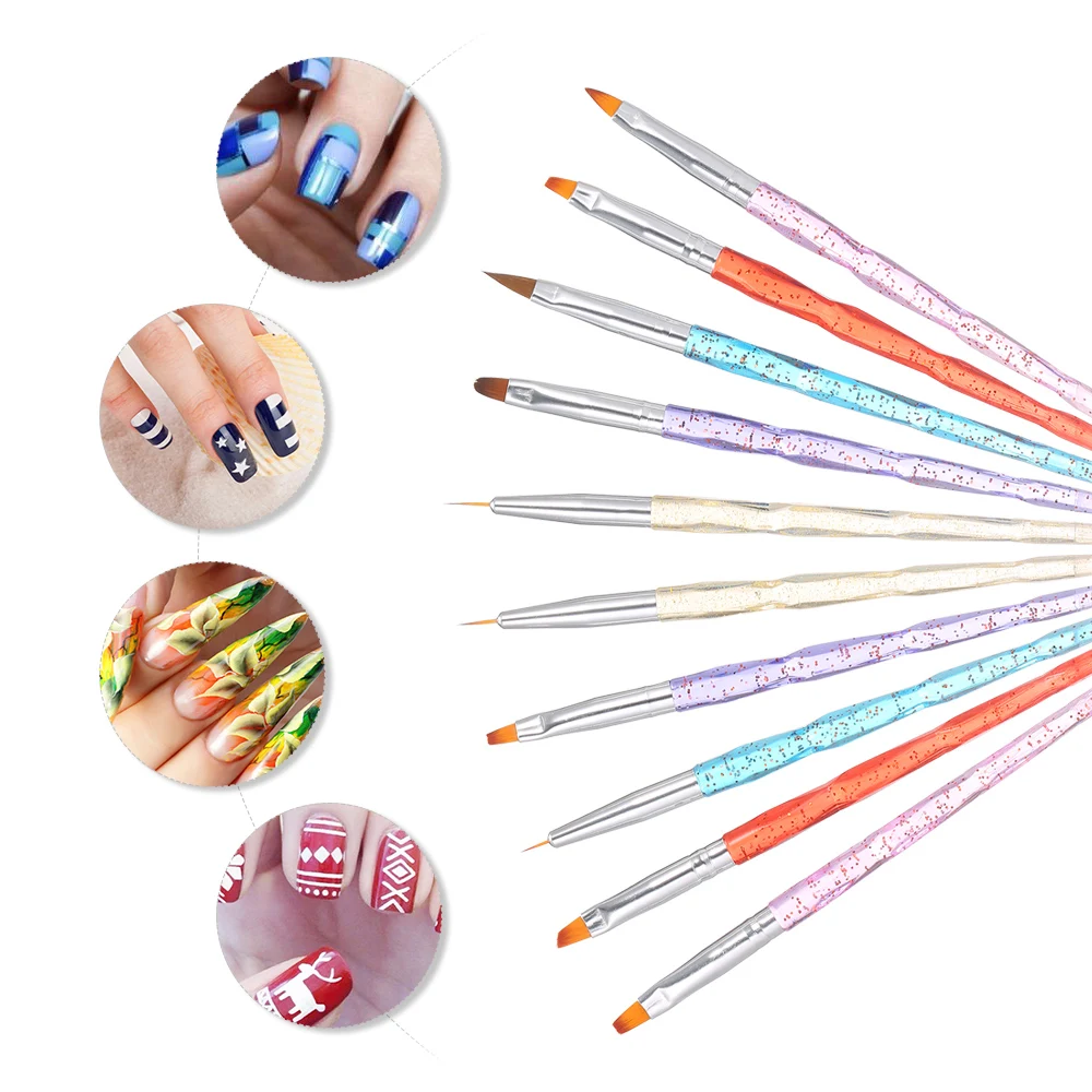 10 шт. акриловый набор кистей для маникюра ногтей советы дизайна УФ гель кисть