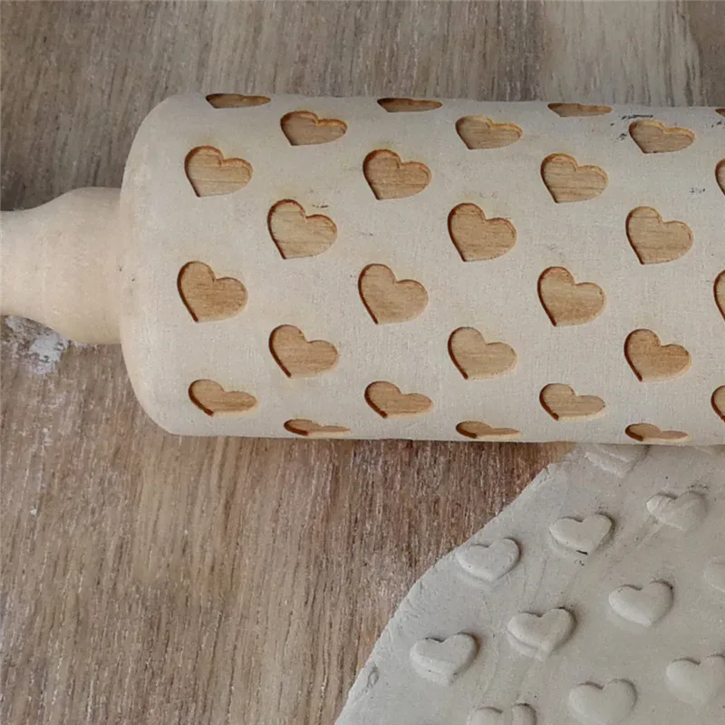 Christmas Party Wooden Valentine's Day Love Rolling Pin Carving Embossed Cookie Dough Stick | Дом и сад
