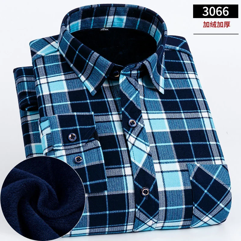 NIGRITY Autumn Winter Mens Long Sleeve Plaid Warm Thick Fleece Lined Shirt Fashion Soft Casual Flannel Plus Big Size M-8XL | Мужская