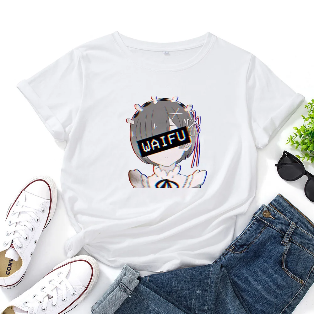 

Japanese Cartoon Anime Pattern Woman T-shirts Cute Casual Tops for Women Simple Wild Tshirt Women O-neck T Shirt Women Cotton