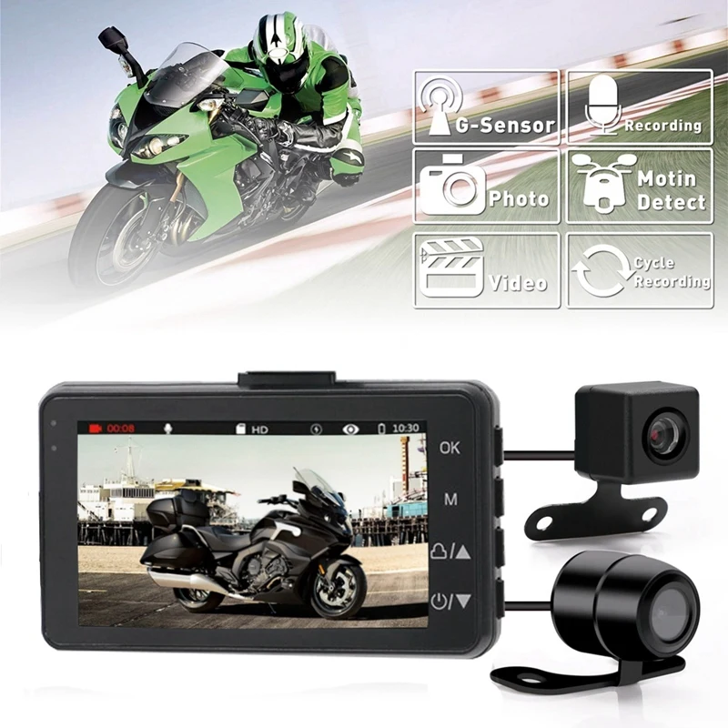 3 дюймов 1080P HD мотоцикл Камера DVR мотор Dash Cam с Специальная двойная трек спереди