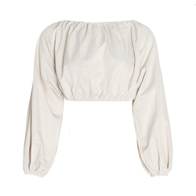 

SISPELL Backless Lanter Sleeve Women's Shirt Solid Color Ruched Cropped For Female Sexy Shirts 2020 Summer Fashion Streetwear