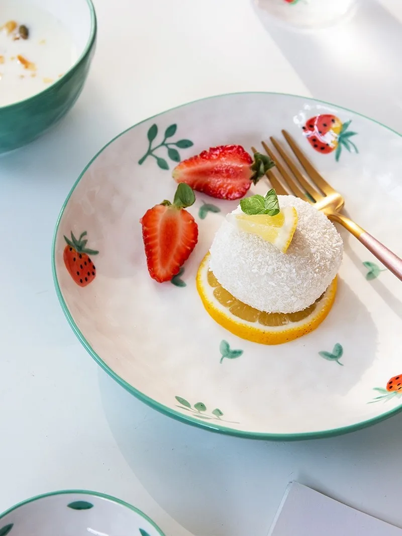 Nordic ceramic cute strawberry tableware kitchen rice fruit dessert bowl noodles soup home dish plate tray ZM803 | Дом и сад