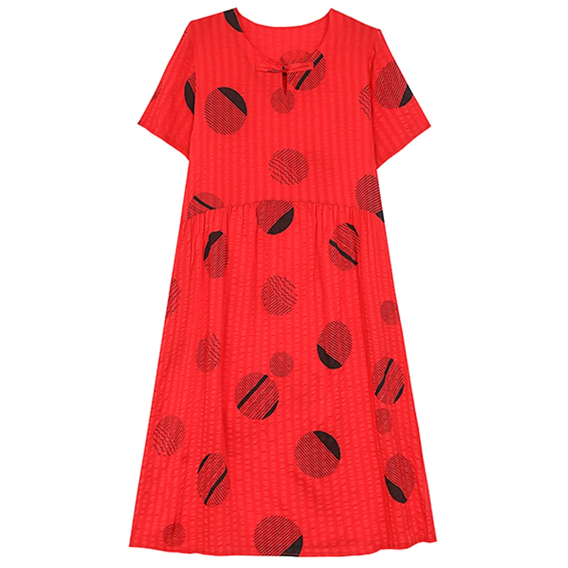 

Plus Size 5XL Women Short Sleeve Dress Summer Cotton Vintage V-Neck Print Beach Sundress Middle-aged Women Loose Elegant Dress