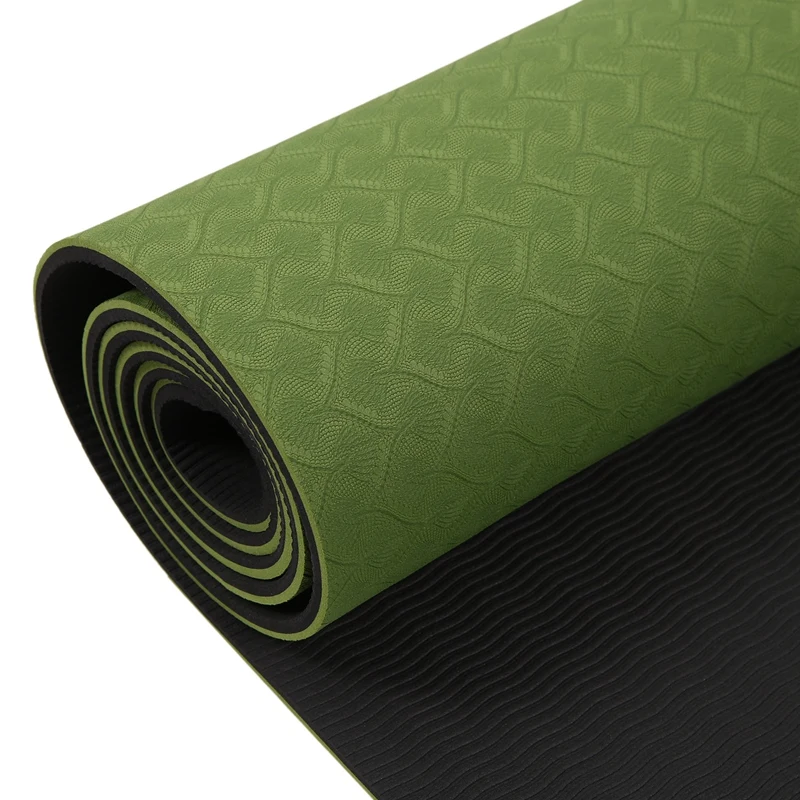 

6mm TPE Yoga Mat Non-Slip Environmental Protection Anti-Skid and Thickening Beginners Fitness Mat(Green+ Black)