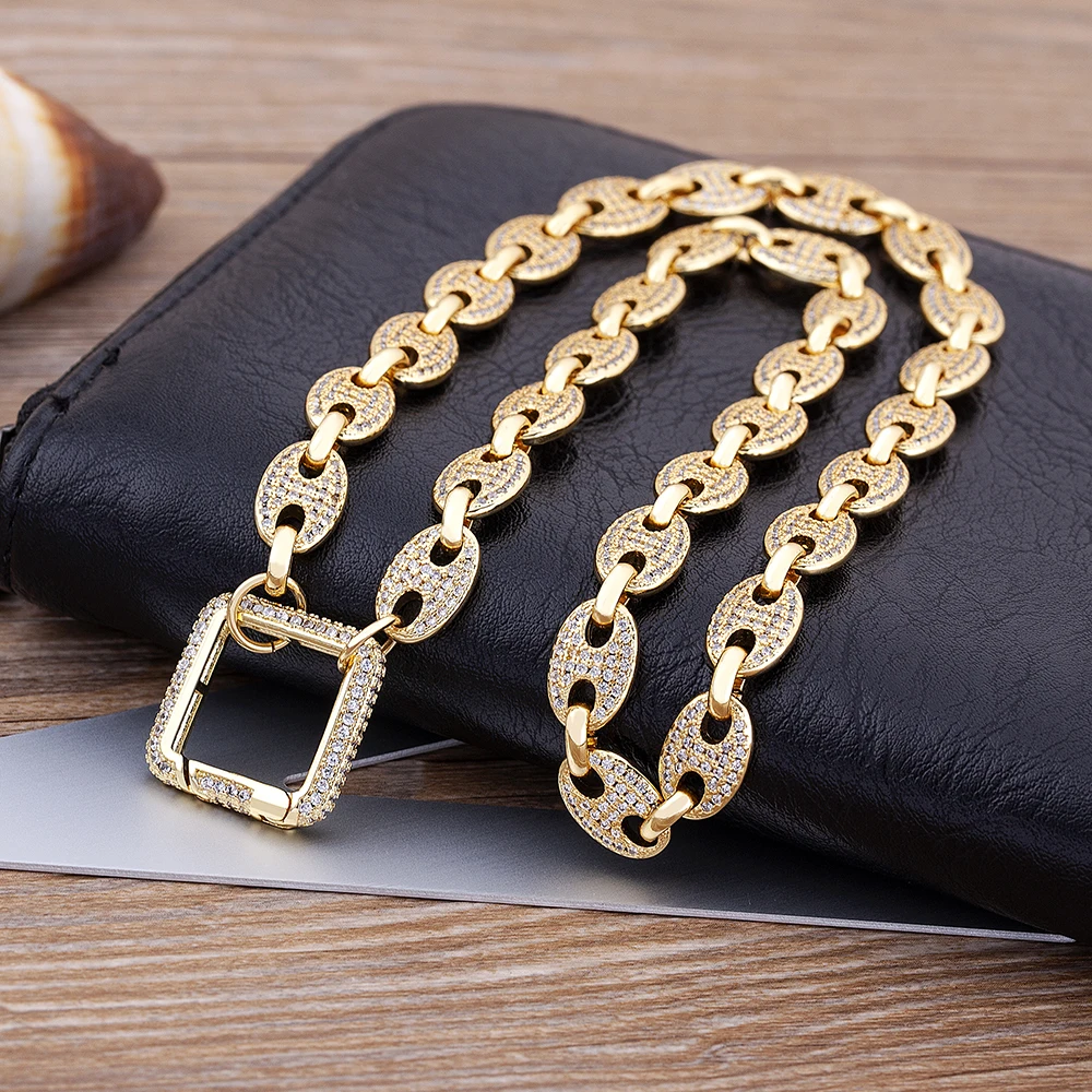 

Classic Fashion Design 4 Sizes Choice Hip Hop Gold Color Bean Chains Pig Nose Shape Punk Copper Zircon Necklace Jewelry Gift