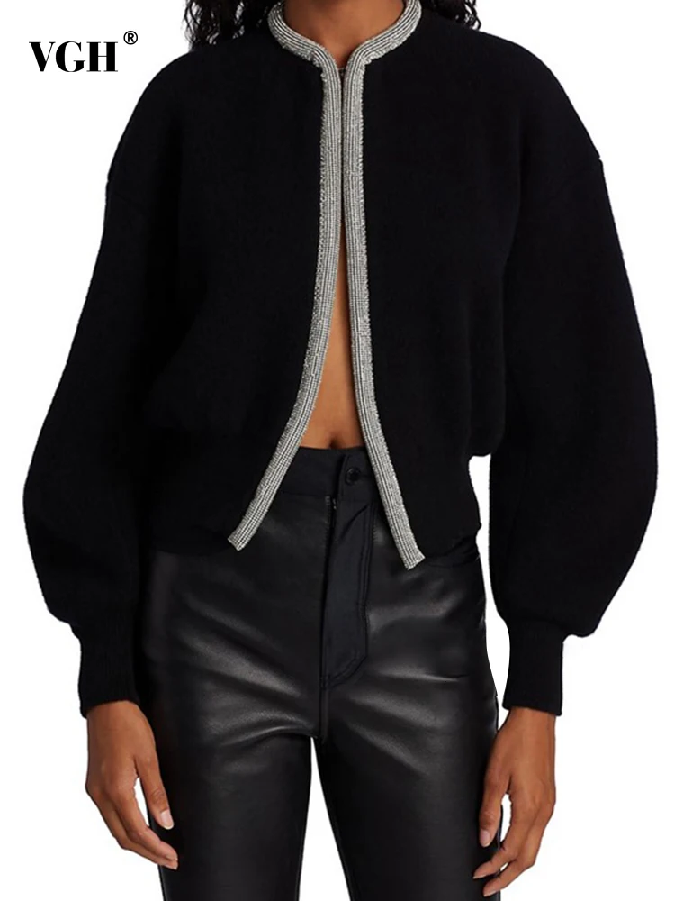 

VGH High Street Knitting Sweaters For Women Round Neck Loose Long Sleeve Patchwork Diamonds Open Stitch Female 2021 Autumn New