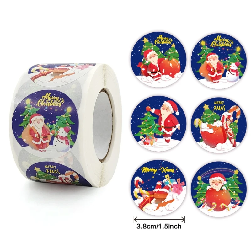 500Pcs Christmas Round Stickers Roll Santa Claus Adhesive Labels for DIY Crafts | Дом и сад