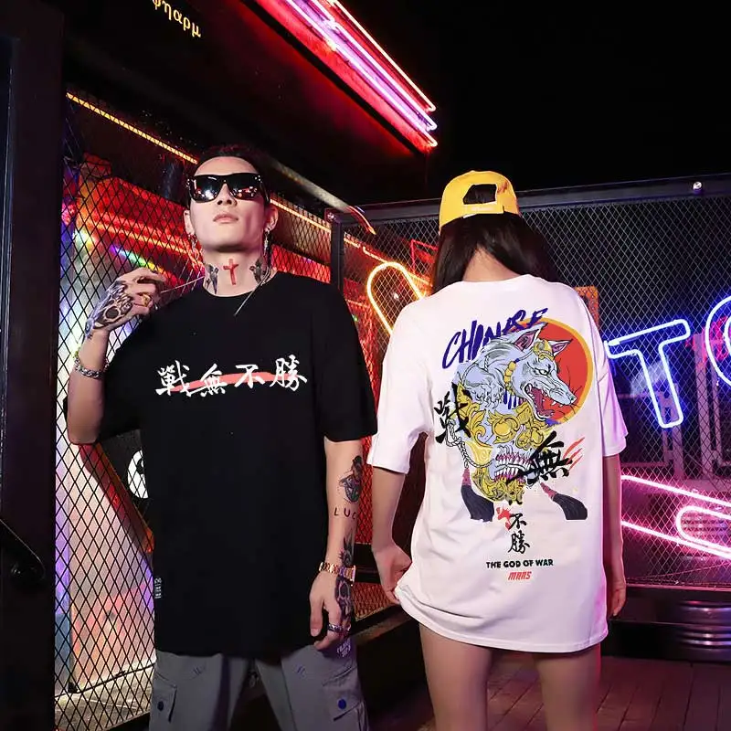 Мужские футболки оверсайз с изображением бога войны коротким рукавом волка в