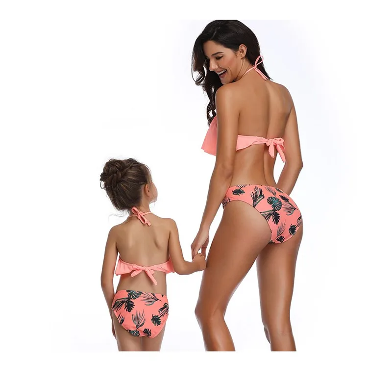 Женский комплект бикини с оборками пуш-ап воланы купальник для девочек мам и