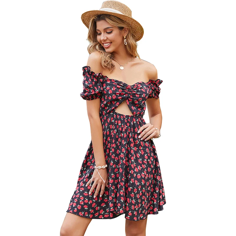 

New Square Neck Puff Sleeve Sexy Dress For Women 2021 Summer Solid Basic Slim Wrap Ruched Mini Club Party Bodycon Women's Dress