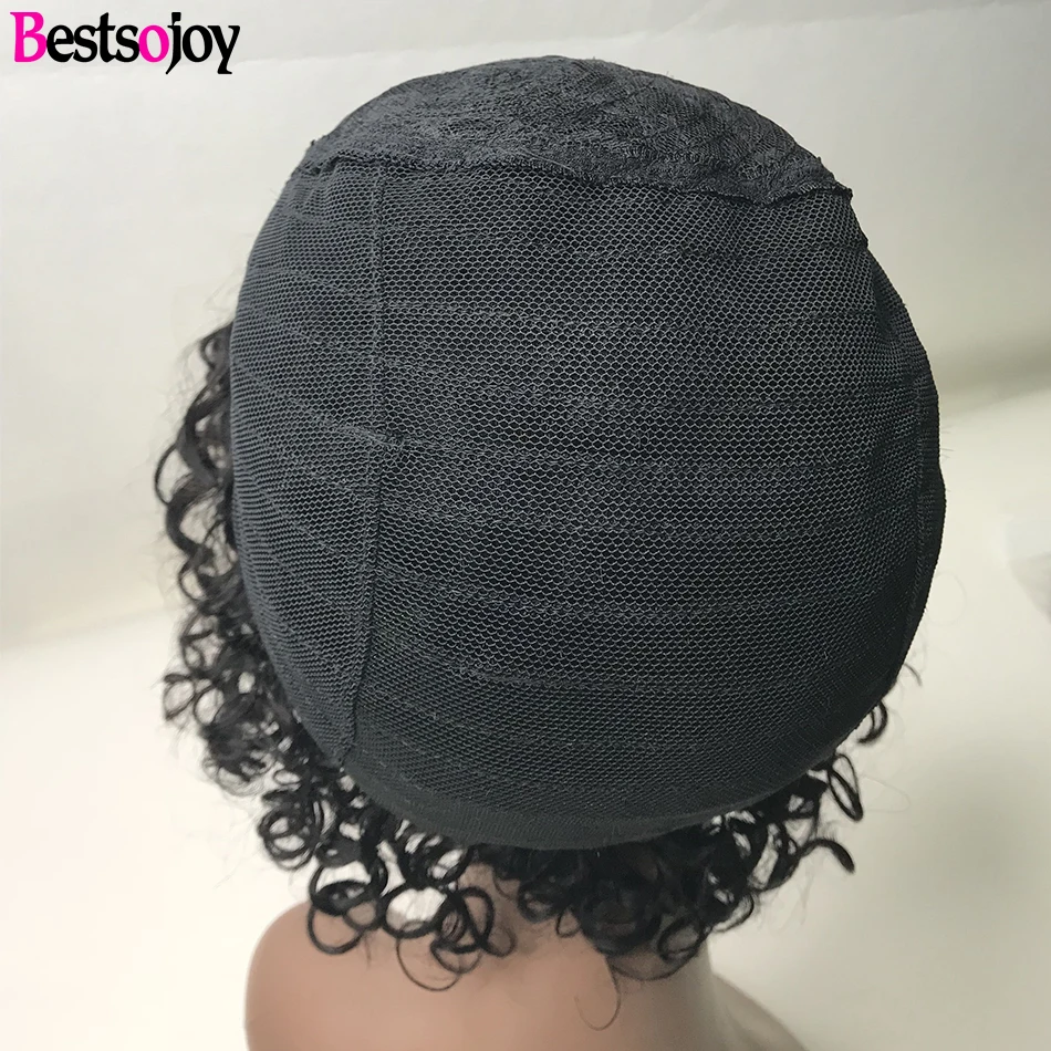 Bestsojoy Pixie Cut Wig Short Bob Curly Human Hair Remy Cheap Bouncy Curl Wigs For Black Women | Шиньоны и парики