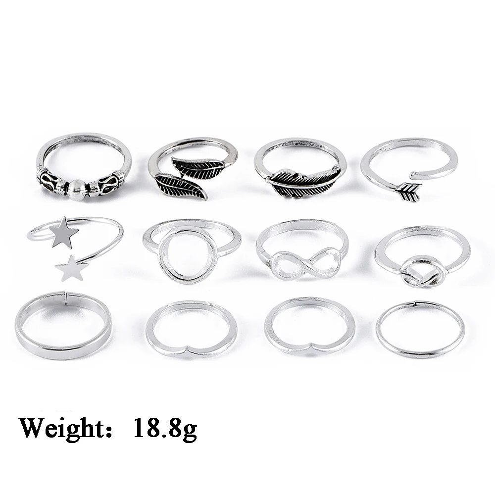 12 шт./компл. простые женские кольца звезды стрелы круг листья 8 слов