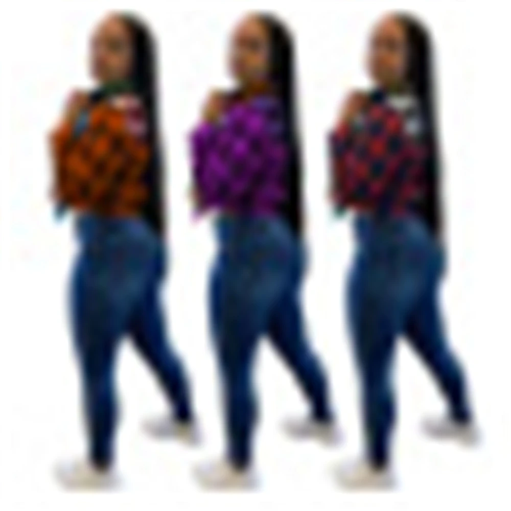 

H1541 European and American hot selling popular autumn fashion Plaid splicing long sleeve large slim fitting women's shirt spot