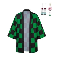 kamado tanjirou haori with earrings keychain kimetsu no yaiba cloak short demon slayer kimono uniforms anime cosplay capes