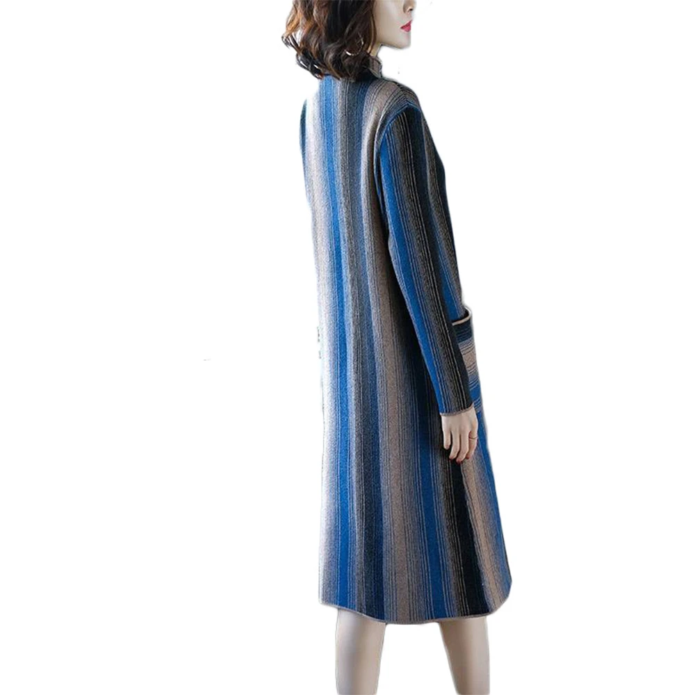 

Women Dress Autumn Winter Striped Casual Midi Dresses Party Half High Neck Casual Dresses Women Clothes Long Sleeve Dress Female