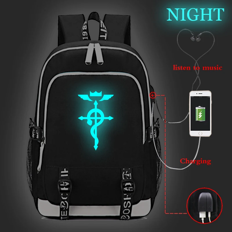 Стальной алхимик повседневный рюкзак для подростков мальчиков и девочек с usb