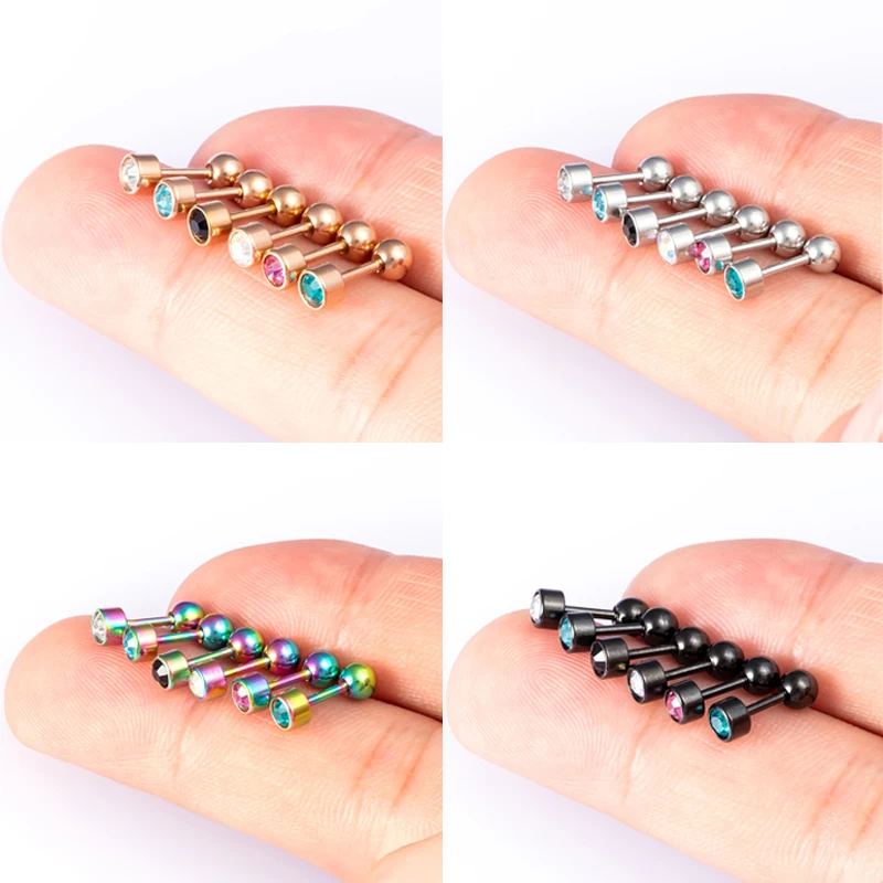 Серьги гвоздики с хрустальным хрящиком женские штанга из нержавеющей стали для