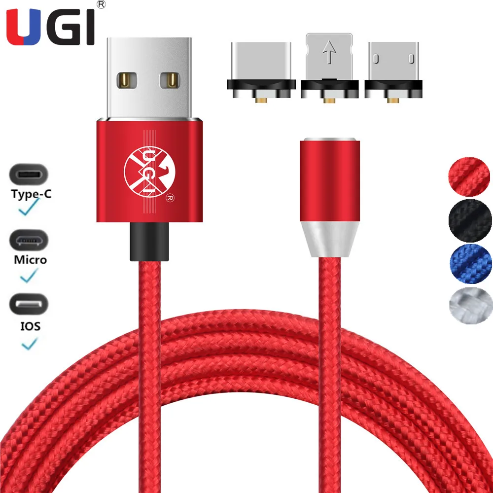 

UGI 3 In 1Magnetic Cable Fast Charging Micro USB Cable For IOS Type C USB C Cable Braided Cord For Samsung Xiaomi Oneplus Phone