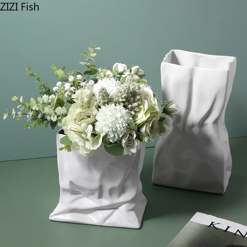 

Modern Ceramic Vase Abstract Folds Handmade Flower Vase Flower Arrangement Hydroponics Modern Home Decoration Wedding Vases