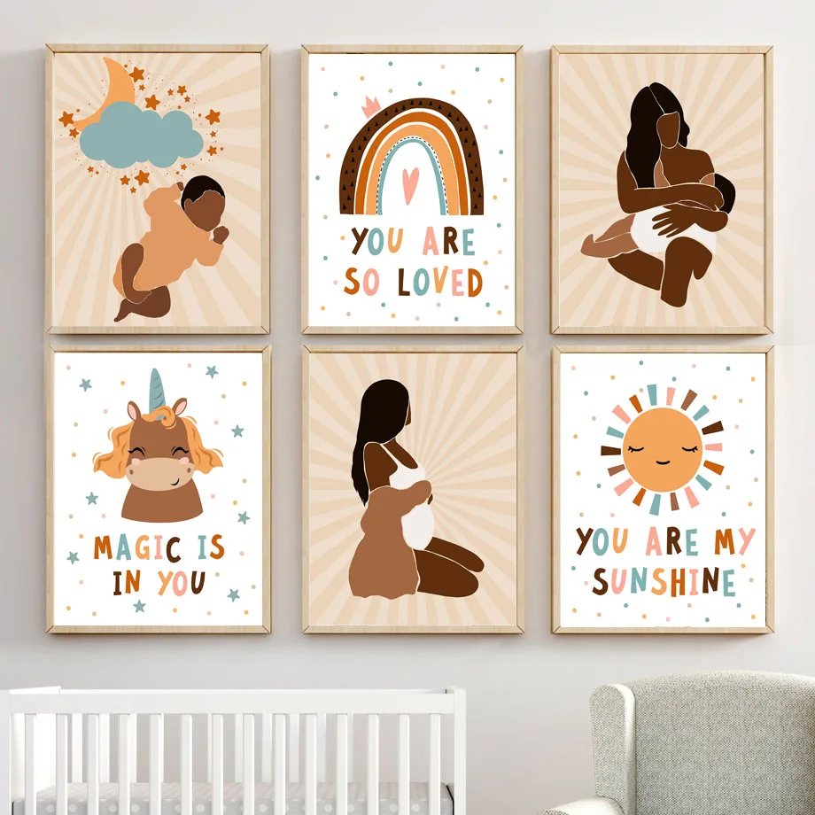 

Nursery Kids Room Decoration Posters and Prints for Living Room Mom and Baby Magic Is In You Pictures On The Wall Frameless