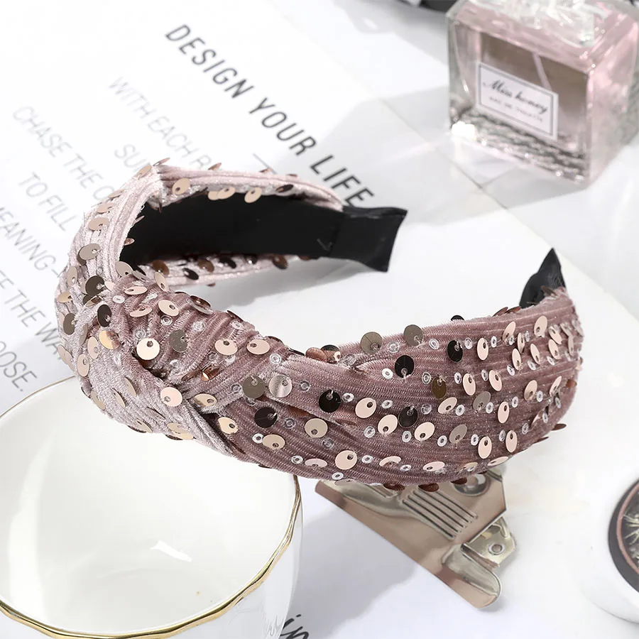 Haimeikang Sequin ободок Одноцветный обруч для женщин крест Завязывающийся наголовный обруч Мода широкополый шпилька аксессуары для волос