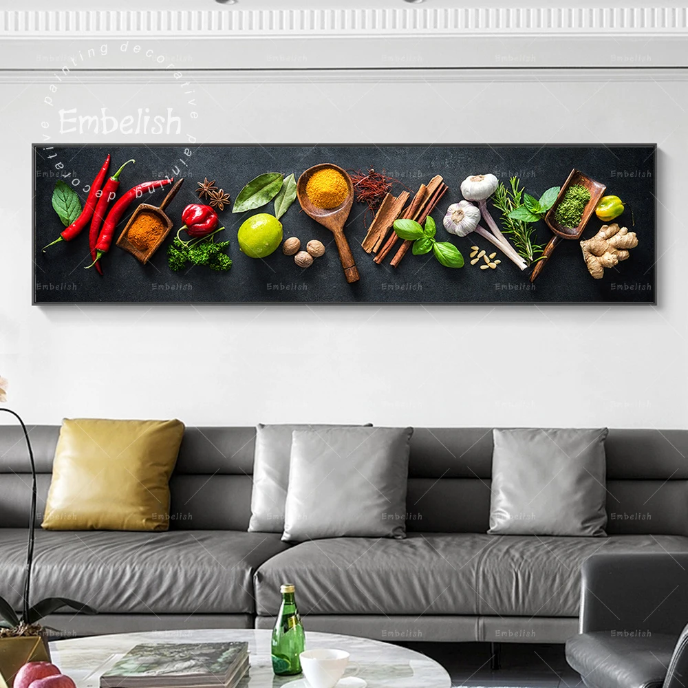 

Embelish 1 Pieces Fashion Large Modern Home Kitchen Decor Wall Pictures Various Herbs And Spices Posters HD Canvas Painting