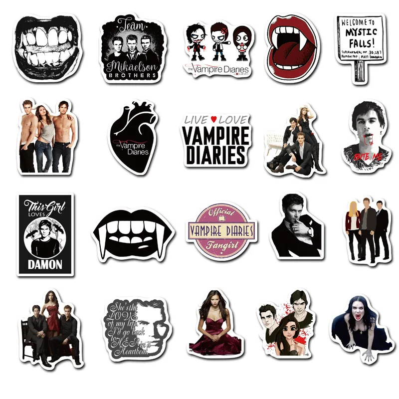 50pcs american tv series the vampire diaries stickers for diy toy luggage laptop skateboard scrapbook mobile decals sticker f5 free global shipping