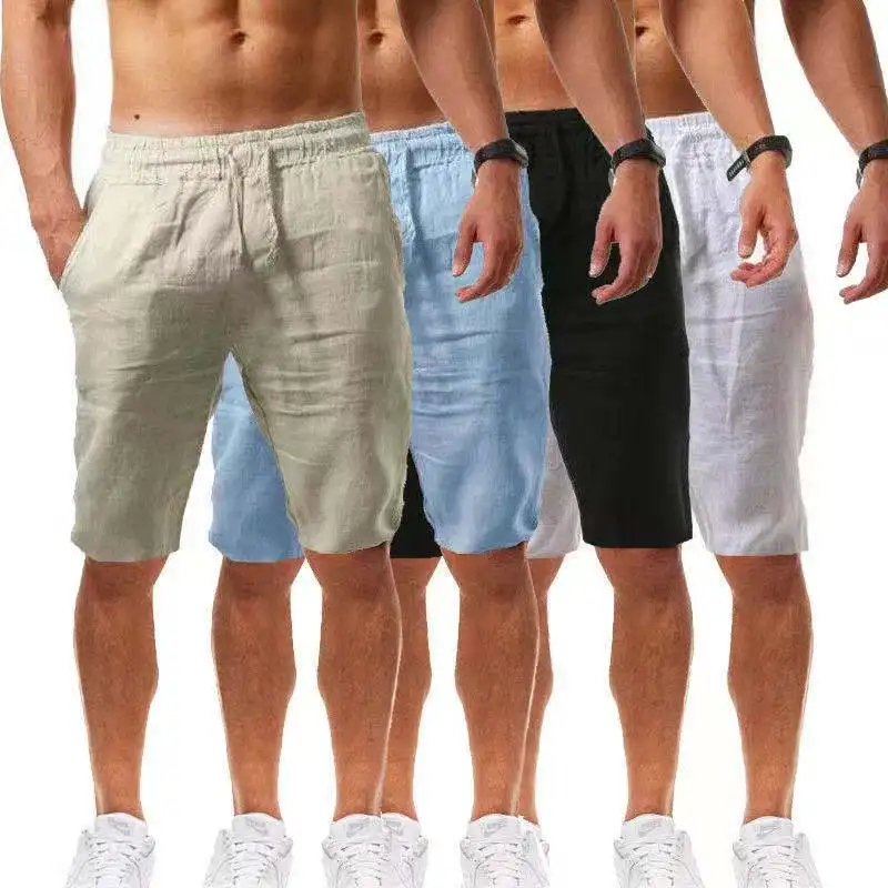 

2021 men's trousers men's Linen summer ultra thin breathable men's trousers loose waist men's leisure medium length