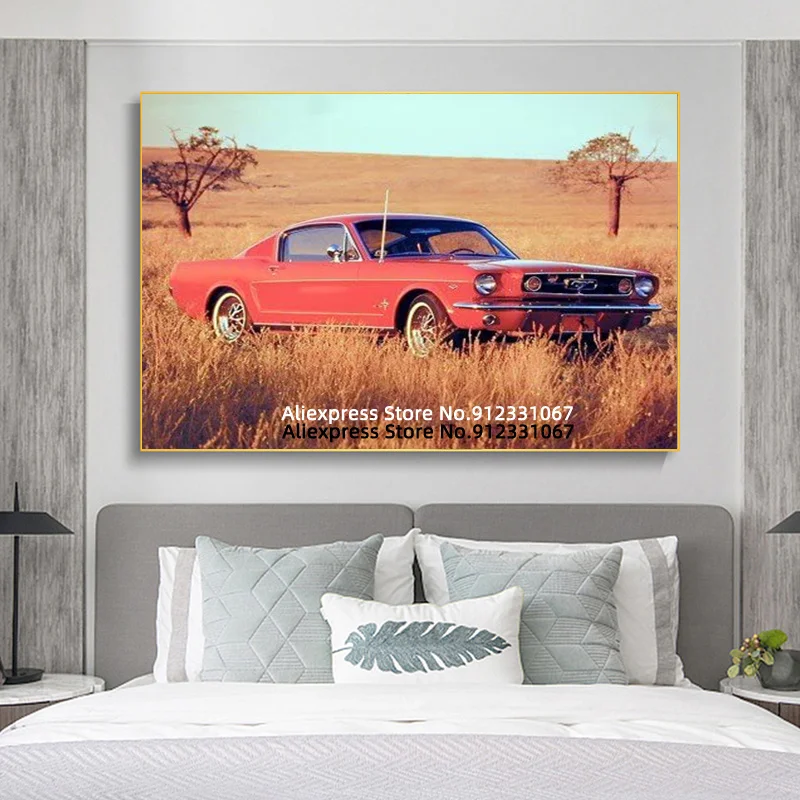 Винтажный автомобильный Настенный декор 1965 красный Ford Mustang Fastback Художественная