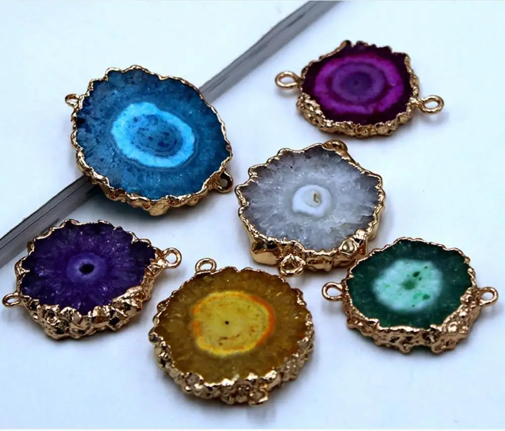 Натуральный Камень Золото Хризантема белый Агаты кварц кристалл кулон для diy