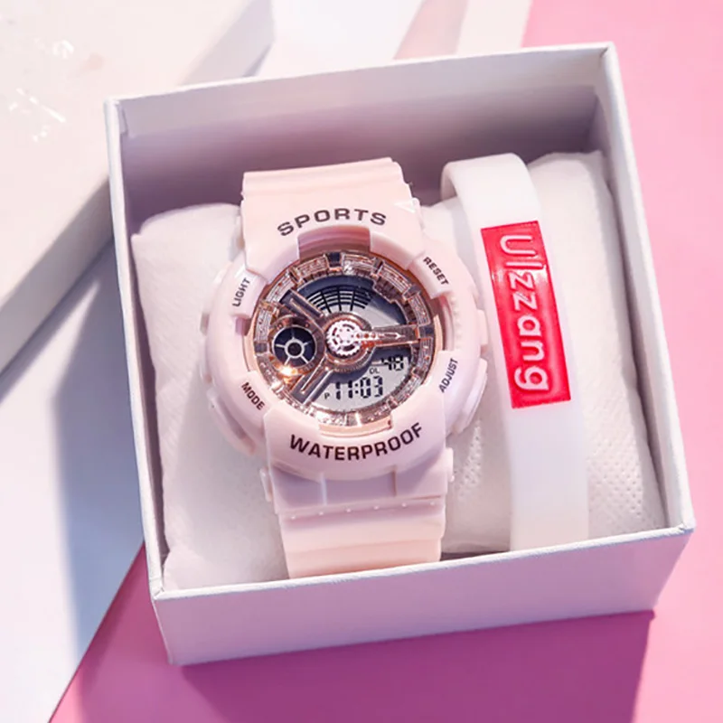 Уникальные женские часы розового золота модные светодиодные цифровые