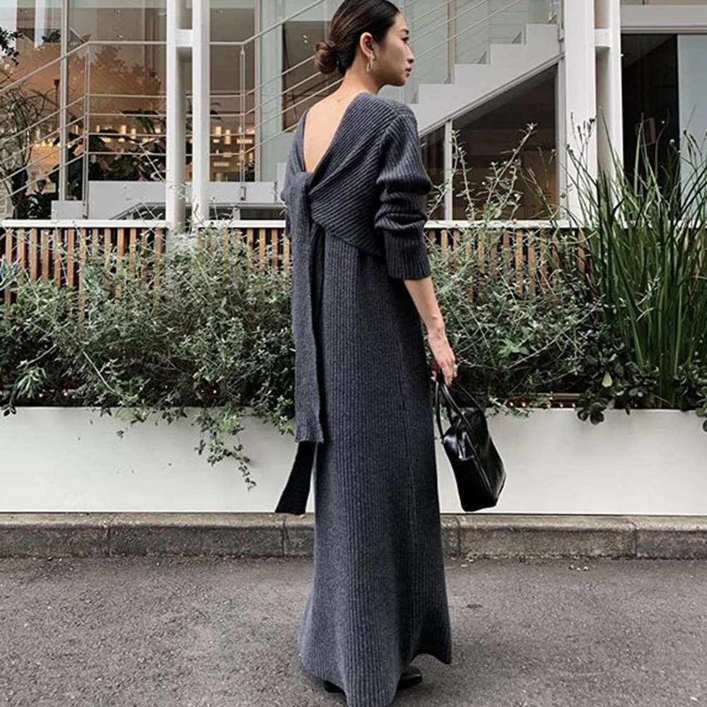 Зимнее вязаное платье свитер женское элегантное корейское модное офисное