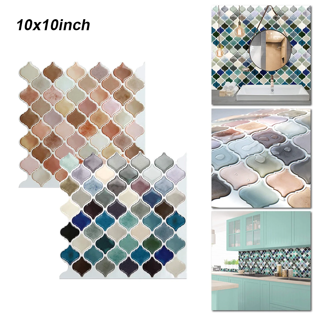 

3D 25.4cm/10in Mosaic Tile Sticker Removable Wallpaper Tile Self Adhesive Wall Tiles For Kitchen Backsplash Bathroom DIY Decor
