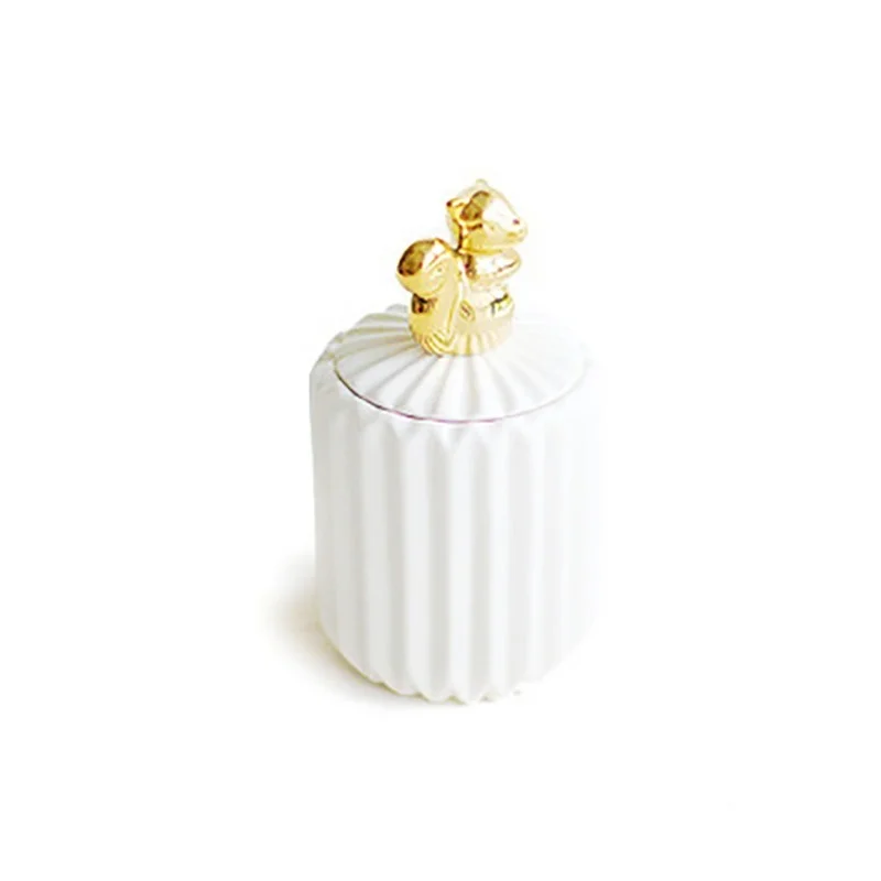 

Cotton Swab Storage Jar Nordic Plating Process Golden Bird Lid Toothpick Ceramic Box Scandinavian Ring Bracelet