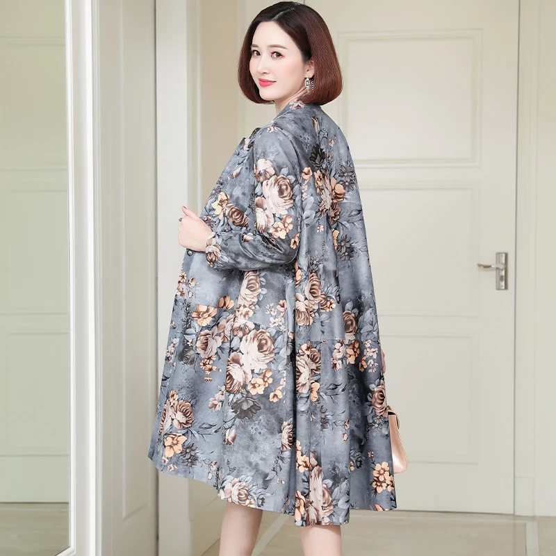 

JCHB 2021 Women's genuine leather windbreaker new spring and autumn 40-year-old suit printed sheepskin windbreaker mid-length