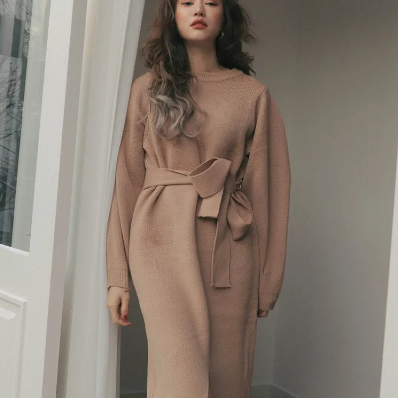 

Wchw Cgdsr Warm Thick Solid Casual Knitted Jumper Dresses Korean Style Woman Winter Pollover 2020 Autumn New Sweater Dress Women