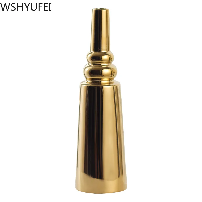 

WSHYUFEI Nordic Golden ceramic vase office Ornament model room home decor furnishing decoration Simple flowerpot vases