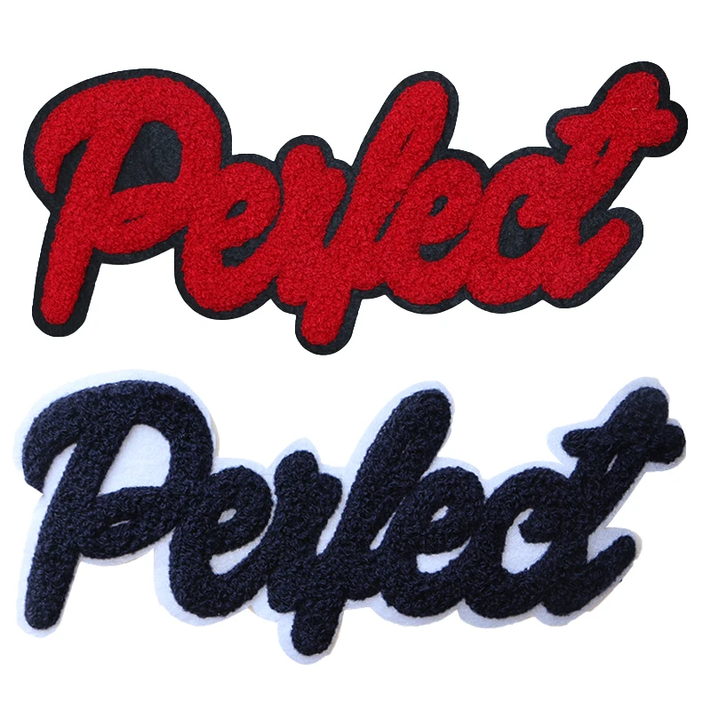 

Perfect English Embroidery Towel Alphabet Sticker Letter Badge Chenille Sewing Fabric Women Patch Clothes Stickers For Backpacks