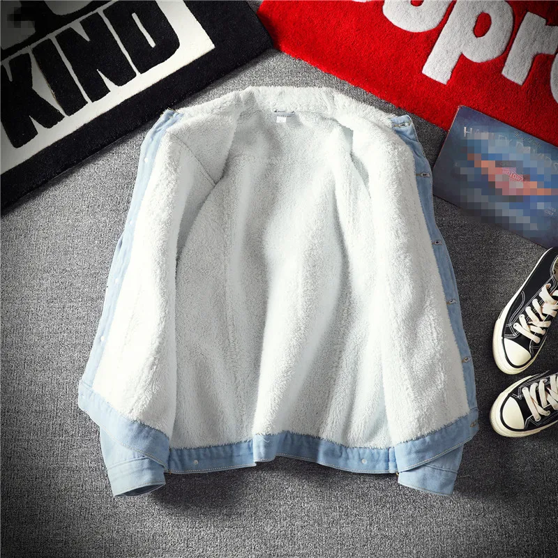 Зимние мужские джинсовые куртки модные флисовые толстые теплые джинсы куртка