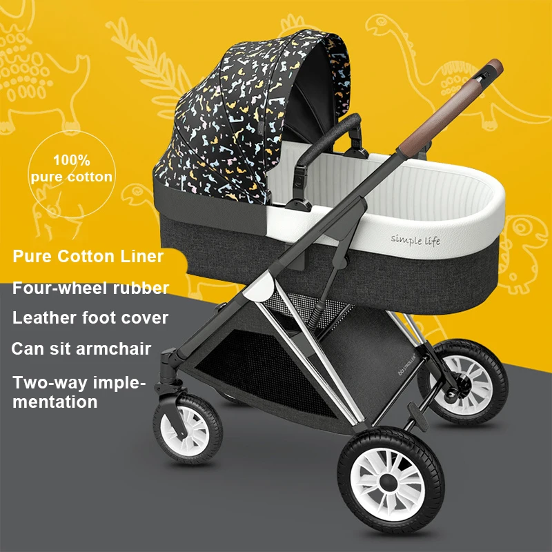High Landscape Newborn Baby Stroller Lightweight Folding Two-way Baby 2 In 1 Stroller with Car Seat Suitable for 0-36 Months