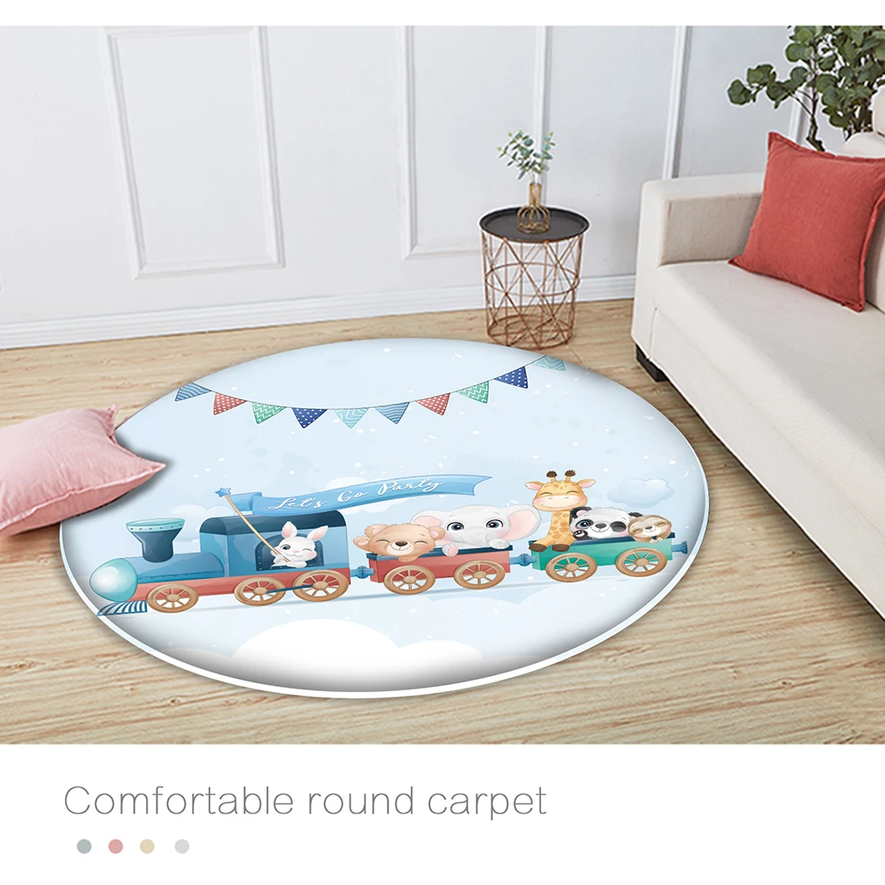 

Train Animal Panda Bear Pattern Children Comfortable Round Carpet Non-Slip Children Flannel Carpet Baby Carpet Baby Play Mat