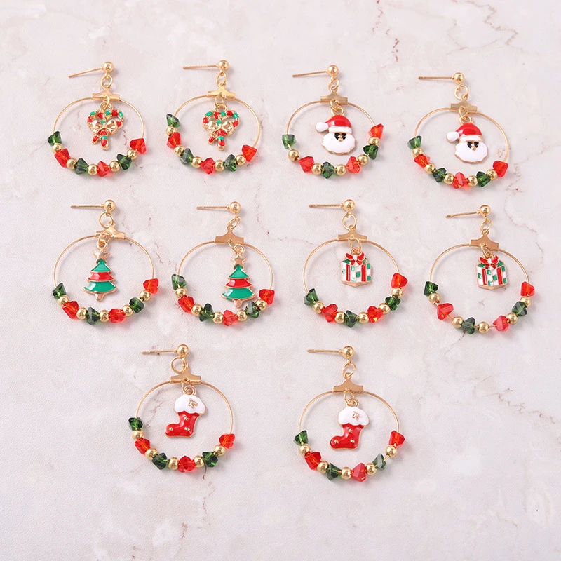 

Christmas Series Earrings Cartoon Cute Snowflake Earrings With Diamonds Round Weave Drop Dangle Ear Studs Jewelry Xmas Gifts