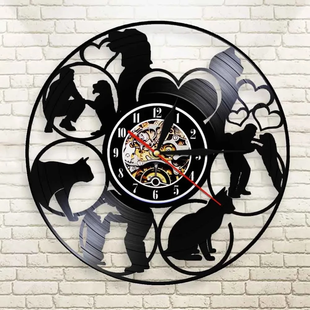 

Настенные часы с виниловой пластиной для ухода за животными, декор для домашних питомцев, клиник, уход за кошками и собаками, подарок для люб...